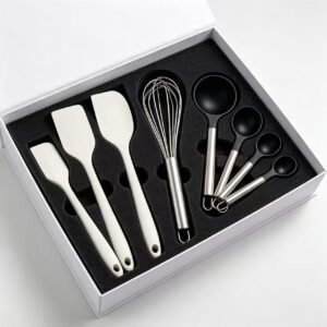 Baking Tools Gift Set | Silicone Spatula, Pastry Brush, Whisk, Measuring Spoons