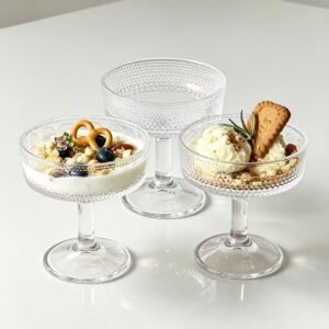 200ml Dessert Cup Set of 3 — Sunflower / Pearl Dot / Diamond Pattern Glass Cups